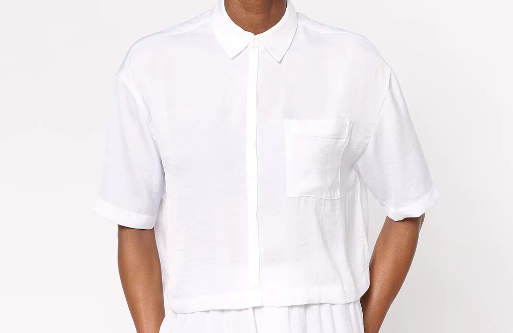 Barefoot Dreams Washed Satin Cropped Button Shirt White Women's 1X NWT